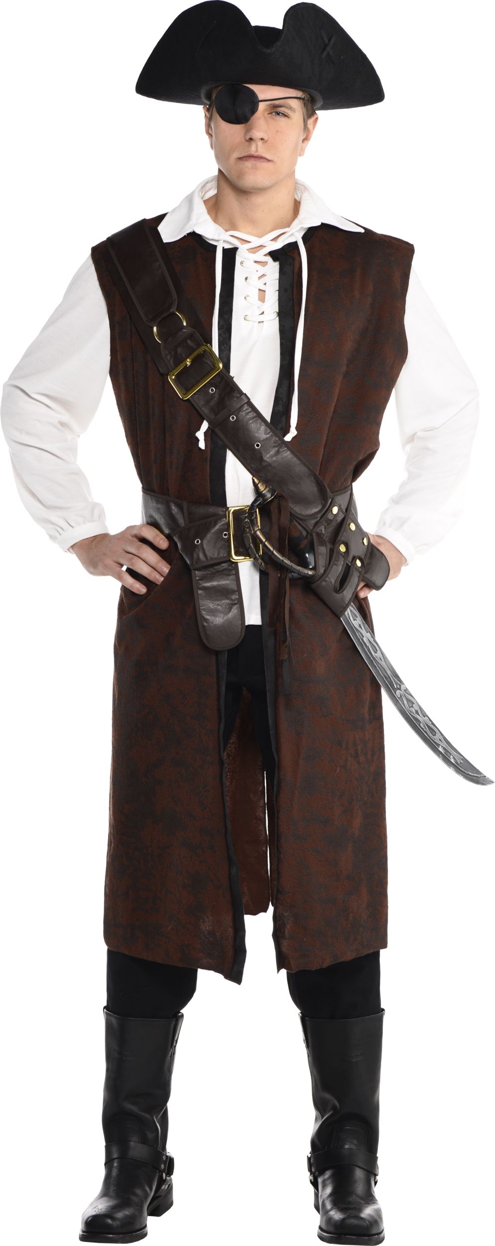 Pirate Bandolier Leather Belt, Brown, One Size, Wearable Costume Accessory for Halloween Front_Flat