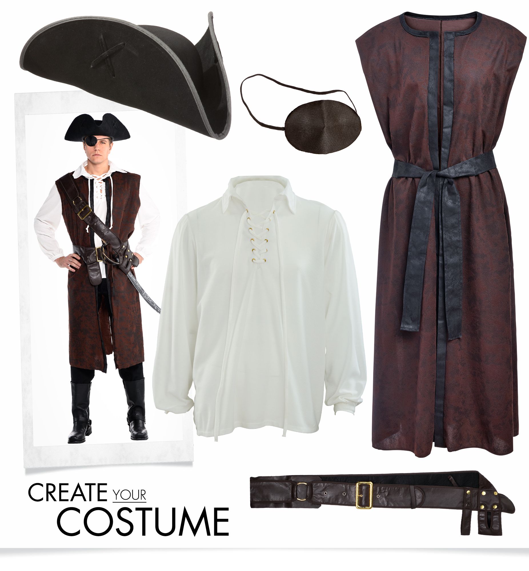 Pirate Bandolier Leather Belt, Brown, One Size, Wearable Costume Accessory for Halloween Front_Flat