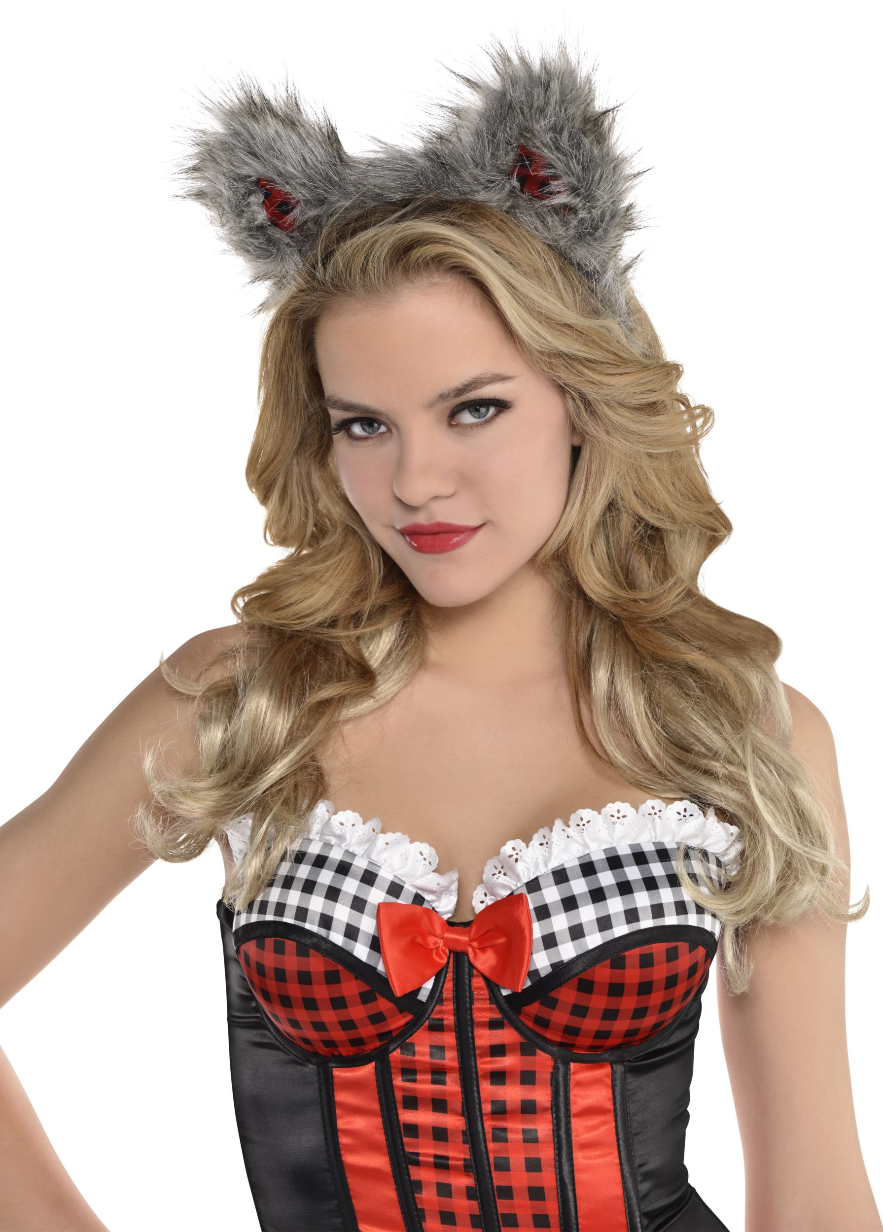 Little Red Riding Hood Furry Wolf Ears Headband, Grey, One Size, Wearable Costume Accessory for Halloween Front_Angled_Left