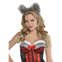 Little Red Riding Hood Furry Wolf Ears Headband, Grey, One Size, Wearable Costume Accessory for Halloween Front_Angled_Left