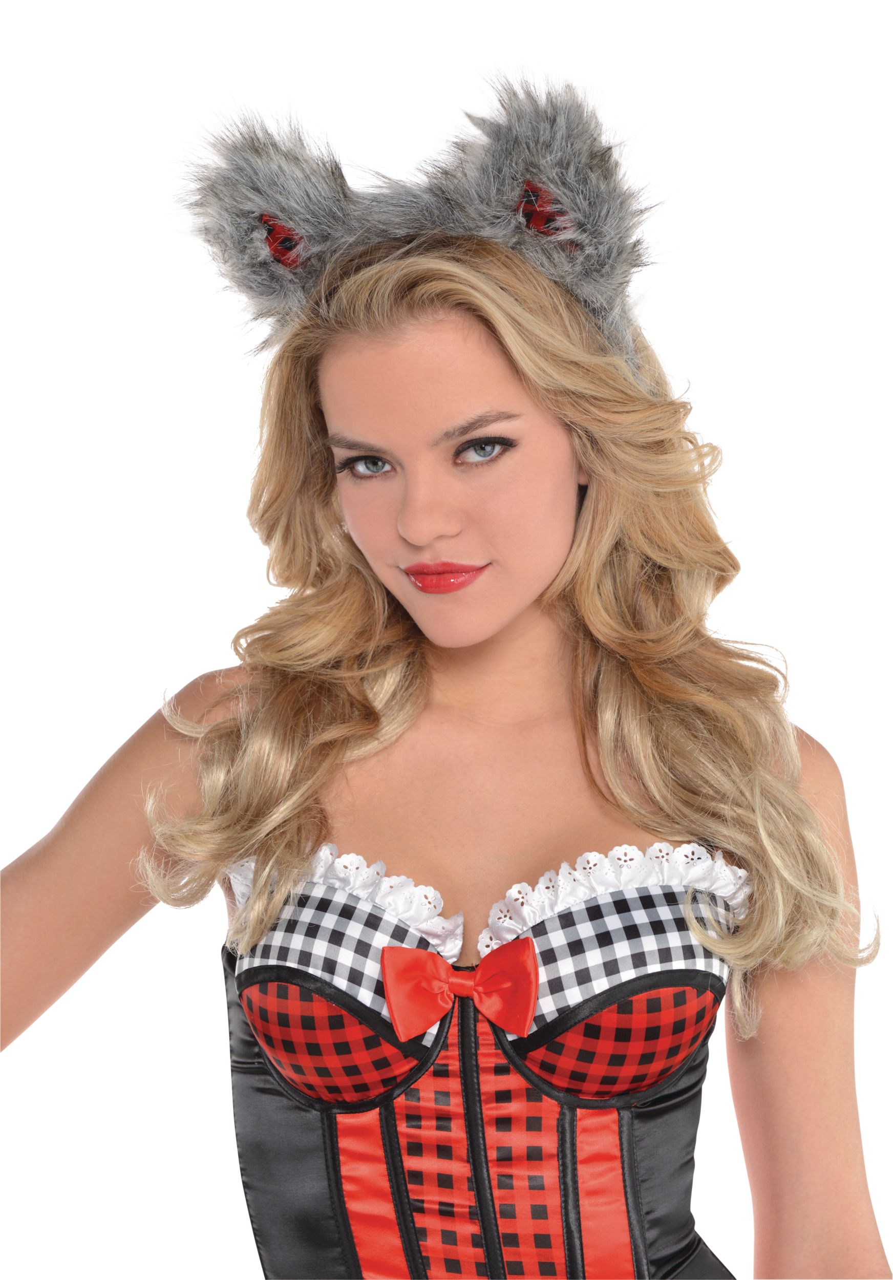 Little Red Riding Hood Furry Wolf Ears Headband, Grey, One Size, Wearable Costume Accessory for Halloween Front_Angled_Left