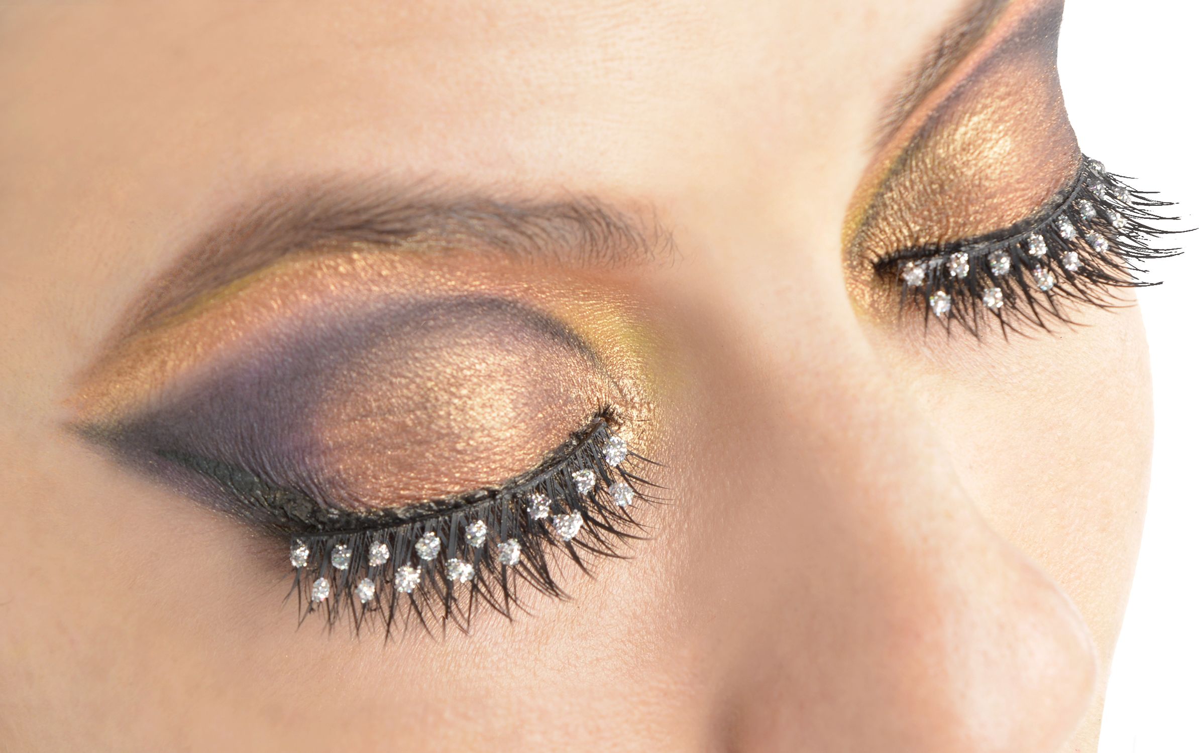 Faux cils autocollants en pierres du Rhin, noir/blanc, taille unique, accessoire de costume à porter pour l'Halloween Front_Flat