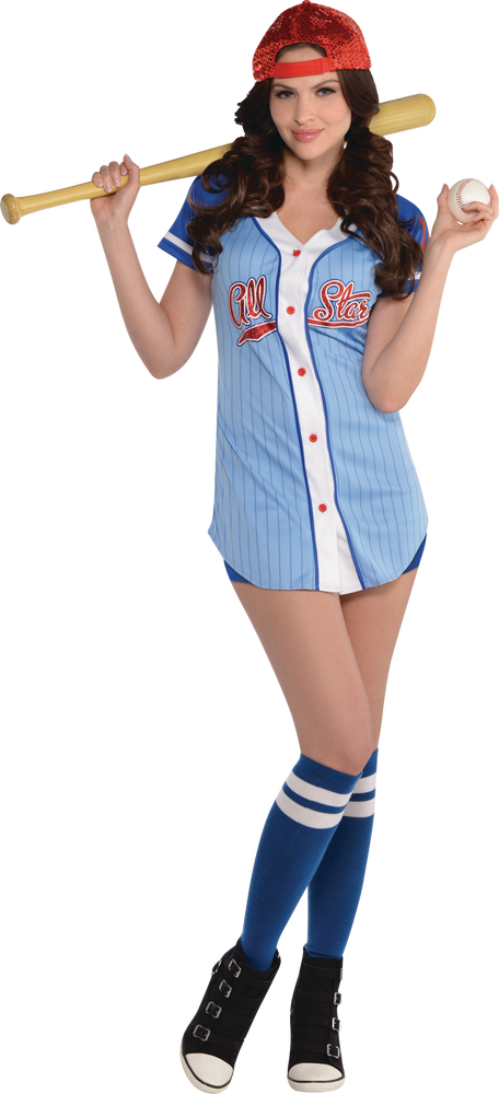 Women's Baseball Player Blue Jersey Dress with Hat Halloween Costume,  Assorted Sizes