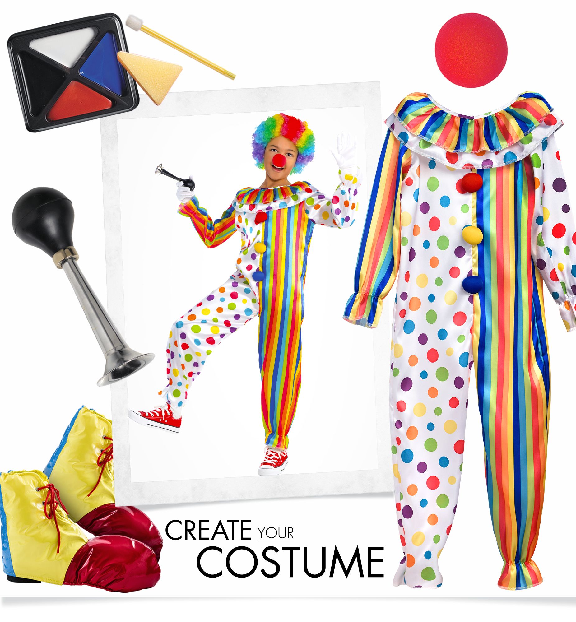 Kids' Clown Multi-Coloured Jumpsuit Halloween Costume, Assorted Sizes Front_Flat