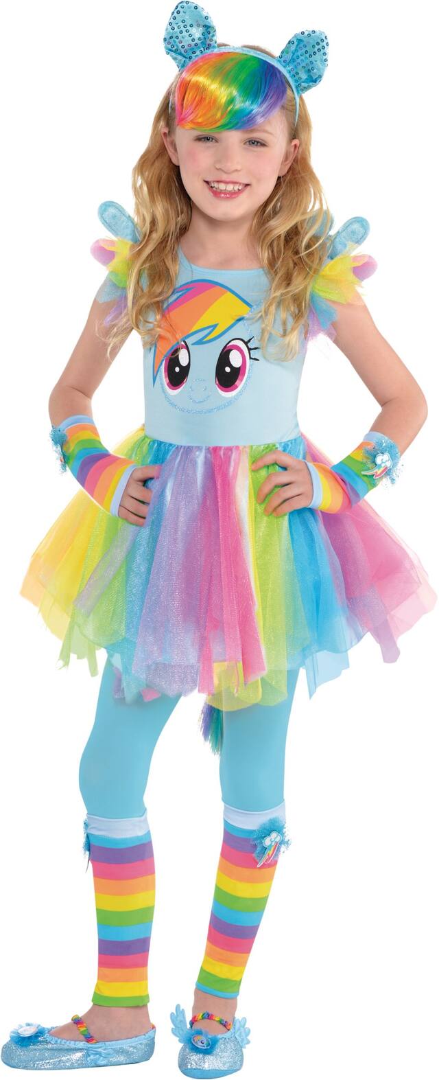 Kids' My Little Pony Rainbow Dash Dress with Tutu Skirt, Rainbow, One Size, Wearable Costume  for Halloween Front_Angled_Left