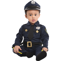 Infant Cop Police Officer Blue Jumpsuit with Hat Halloween Costume, Assorted Sizes Front_Flat