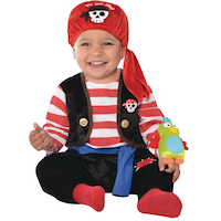 Infant Pirate Red/White Striped Jumpsuit with Headband & Toy Halloween Costume, Assorted Sizes Front_Flat