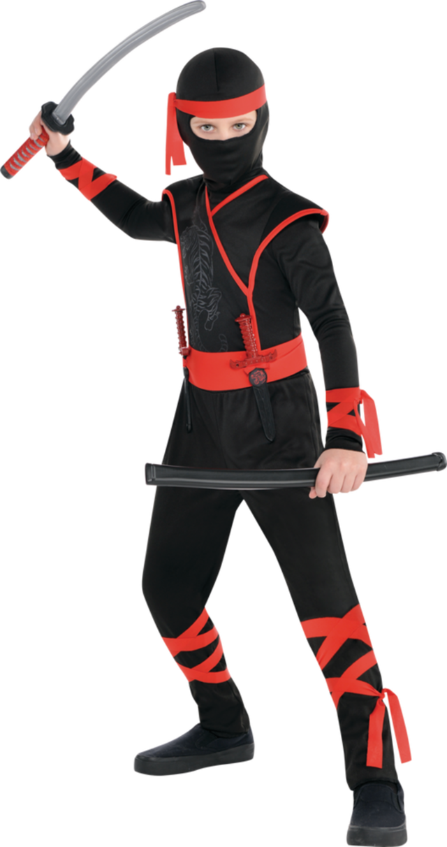Amscan Kids Shadow Ninja Halloween Costume, Hooded Jumpsuit, Black