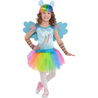 Kids' My Little Pony Rainbow Dash Rainbow Dress with Wings/Headband/Arm Warmers Halloween Costume, Assorted Sizes Front_Flat