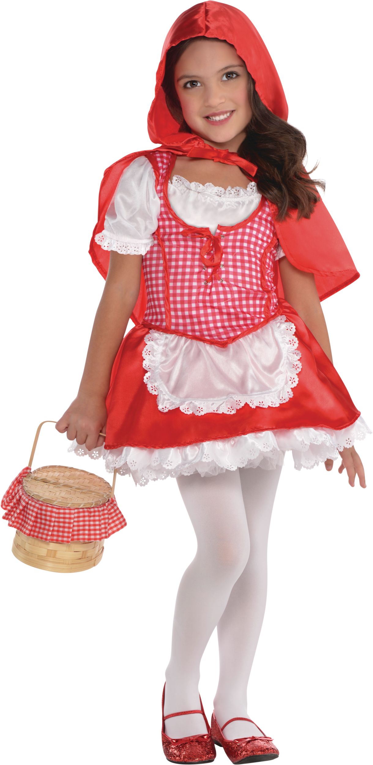 Toddler Little Red Riding Hood Red/White Dress with Cape & Hood Halloween Costume, 3-4T Front_Flat