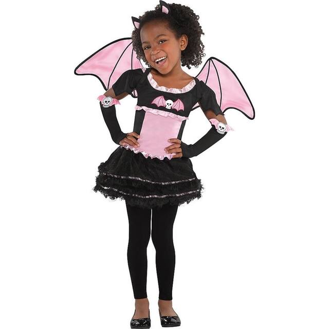 Kids' Bat Black/Pink Dress with Headband & Wings Halloween Costume, Assorted Sizes Front_Flat
