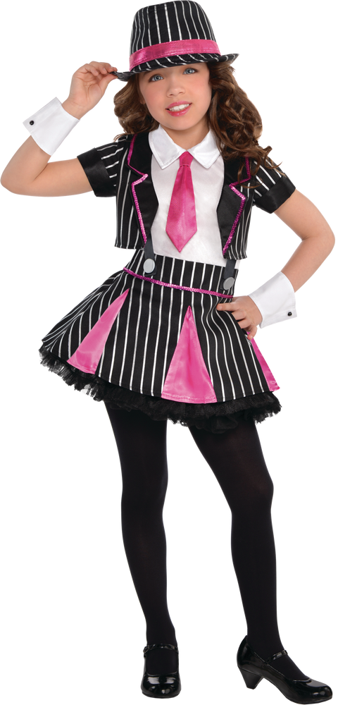 Kids' Mafia Mob Gangsta Black/Pink Striped Dress with Hat & Cuffs ...