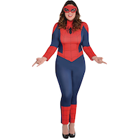 Costume de Disney Marvel Spider-Girl pour femmes, combinaison bleue/rouge avec masque, grande taille Front_Flat