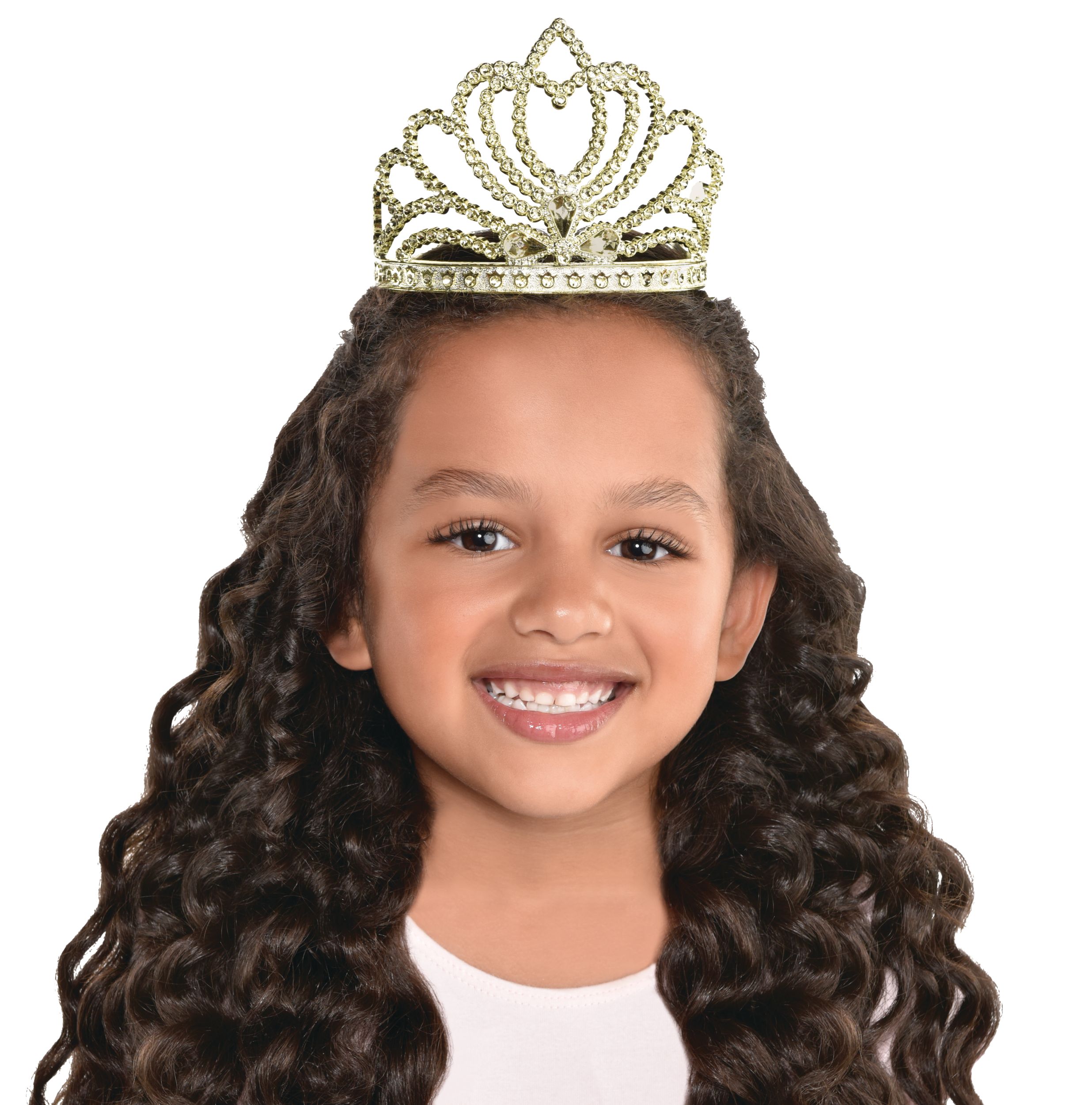 Bejeweled Crown Tiara, Gold, One Size, Wearable Costume Accessory for Halloween Front_Flat
