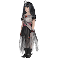 Costume de reine du bal zombie, enfants, robe grise avec diadème/ceinture/corset/écharpe, tailles variées