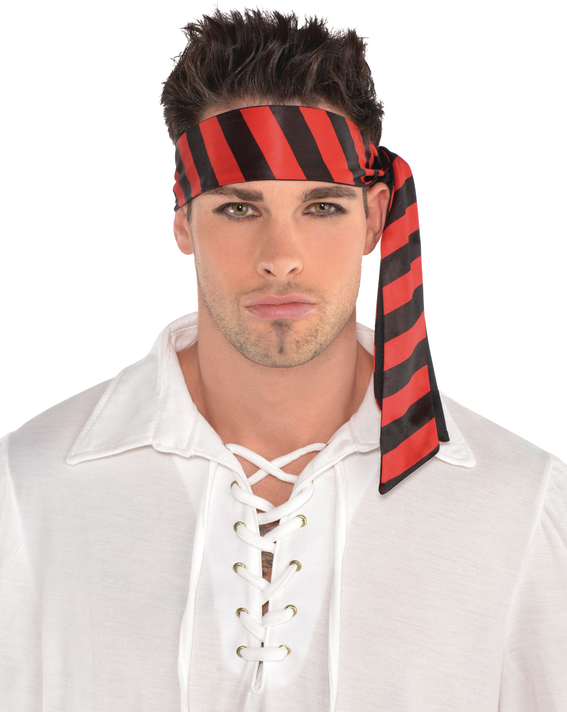 Pirate Headscarf, Red/Black Striped, One Size, Wearable Costume Accessory for Halloween Front_Flat