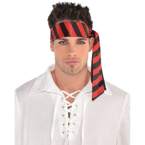 Pirate Headscarf, Red/Black Striped, One Size, Wearable Costume Accessory for Halloween
