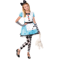 Toddler Disney Alice in Wonderland Alice Blue Dress with Arm Warmers/Tights/Headband Halloween Costume, 3-4T Front_Angled_Right