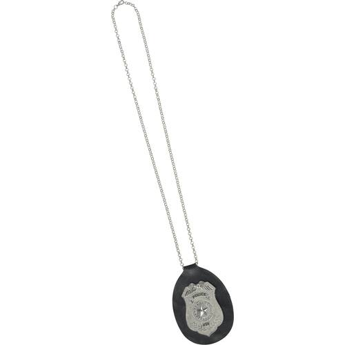 Police Badge Necklace Jewelry, Black/Silver, 30-in, Wearable Costume Accessory for Halloween