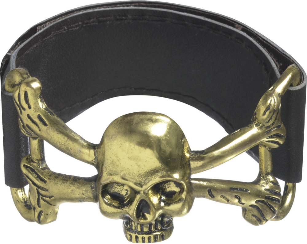 Skull Pirate Cuff Bracelet, Black/Gold, One Size, Wearable Costume  Accessory for Halloween