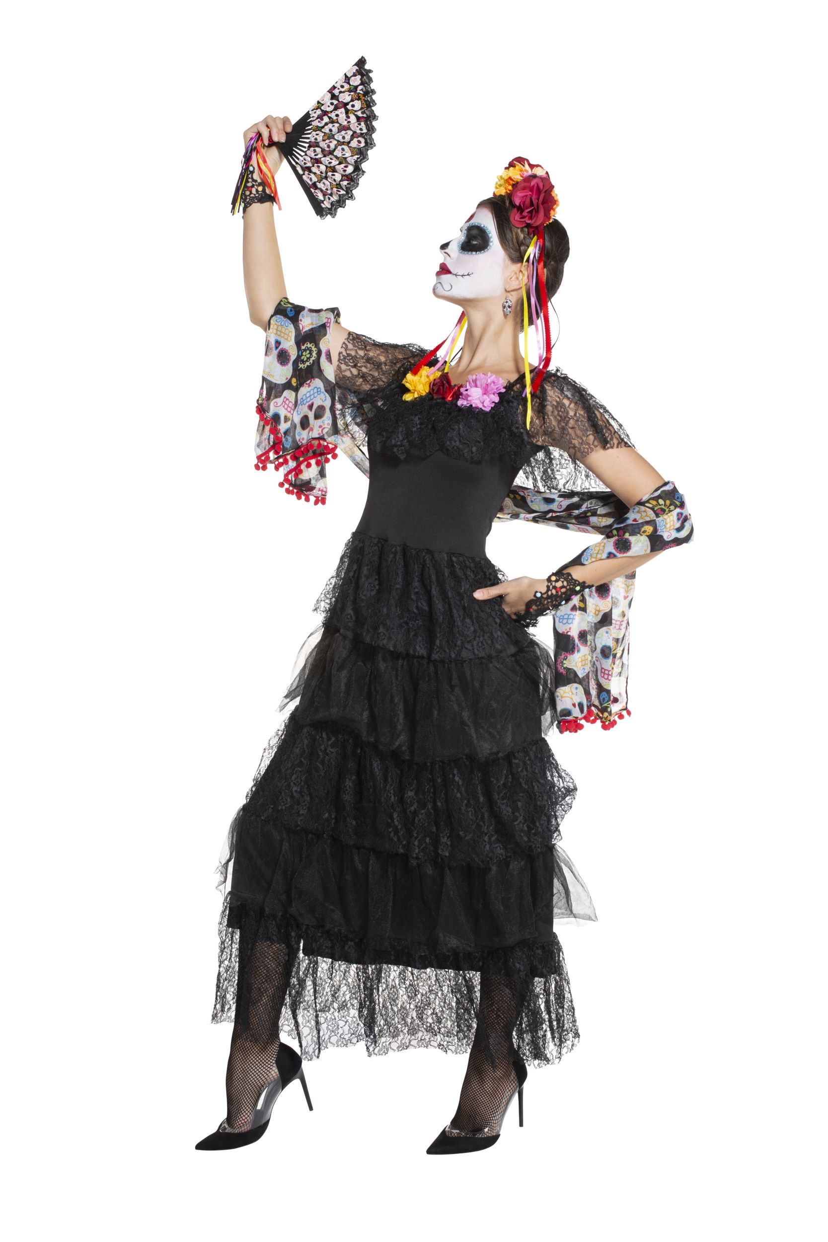 Day of the Dead Dress, Black Front_Angled_Left