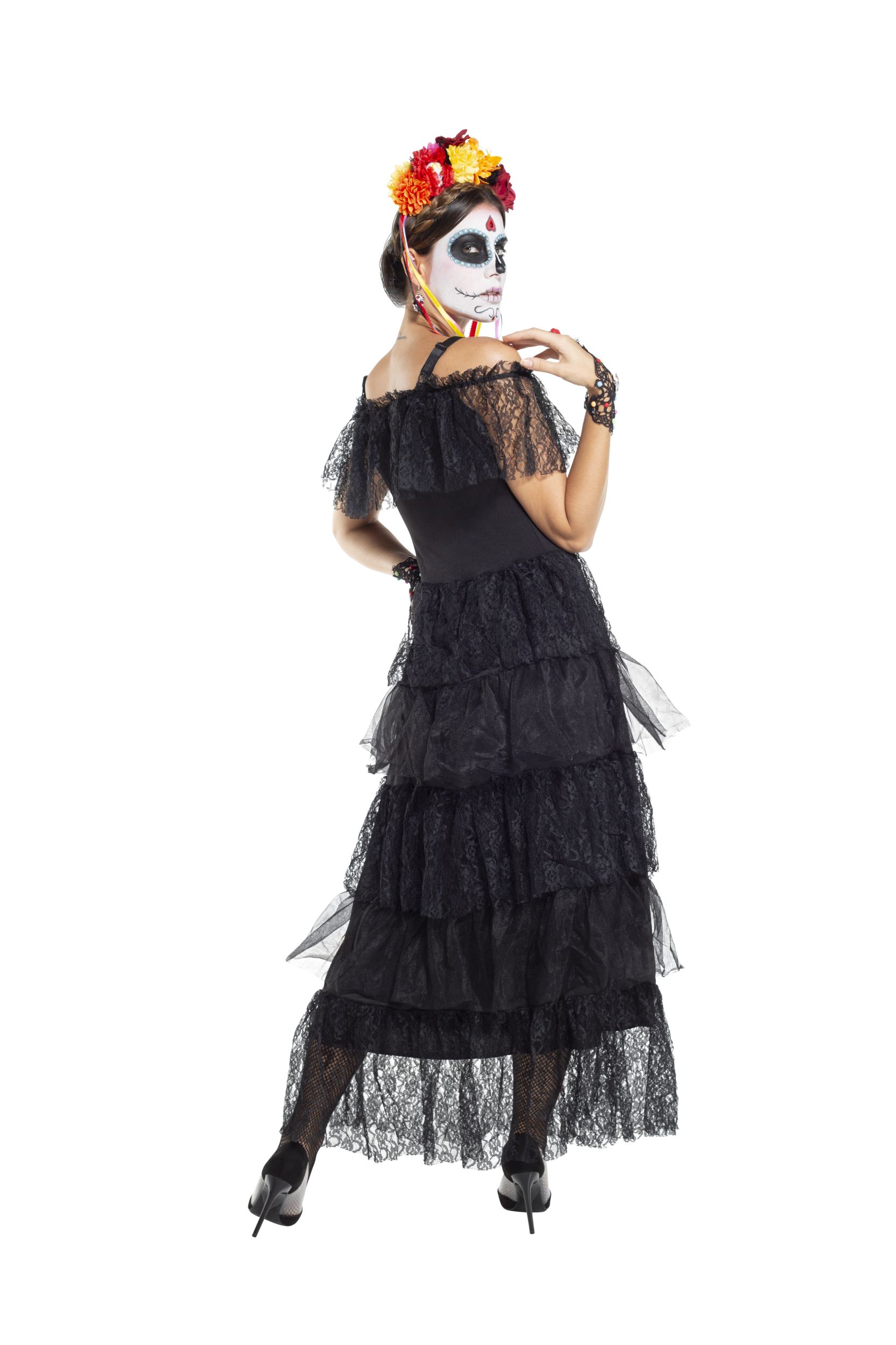 Day of the Dead Dress, Black Back_Angled_Right