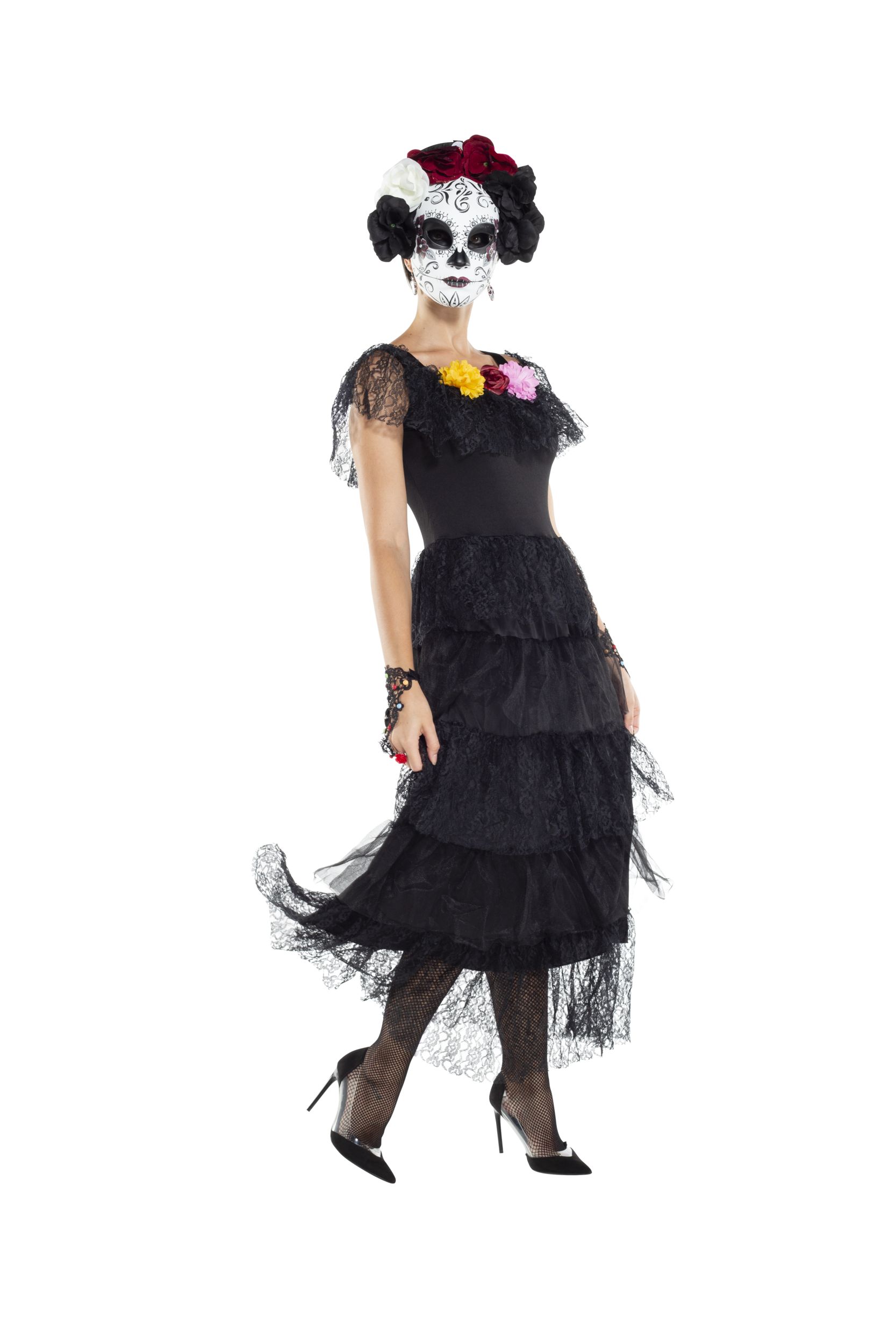 Day of the Dead Dress, Black Front_Angled_Right