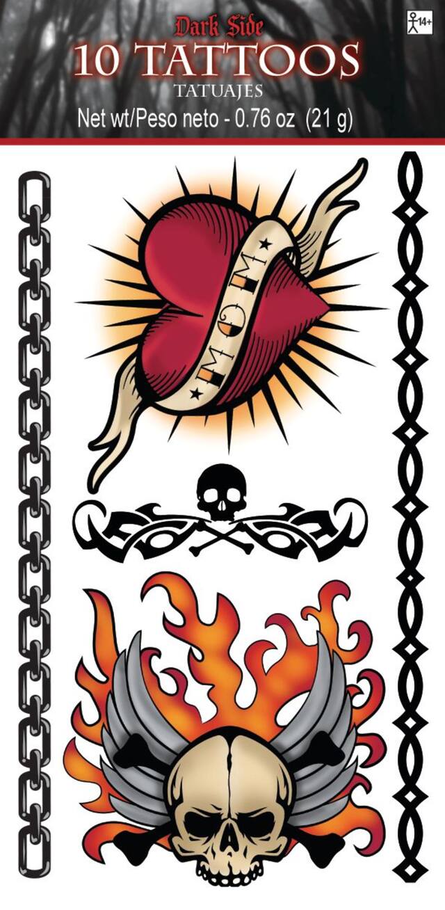 Biker Tattoos, 10-pc Front_Flat