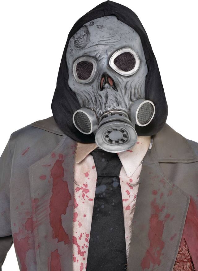 Zombie Gas Mask with Hood, Black/Grey, One Size, Wearable Costume Accessory for Halloween Front_Flat