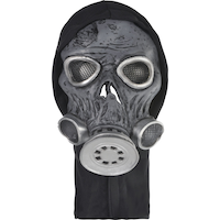 Zombie Gas Mask with Hood, Black/Grey, One Size, Wearable Costume Accessory for Halloween Front_Flat