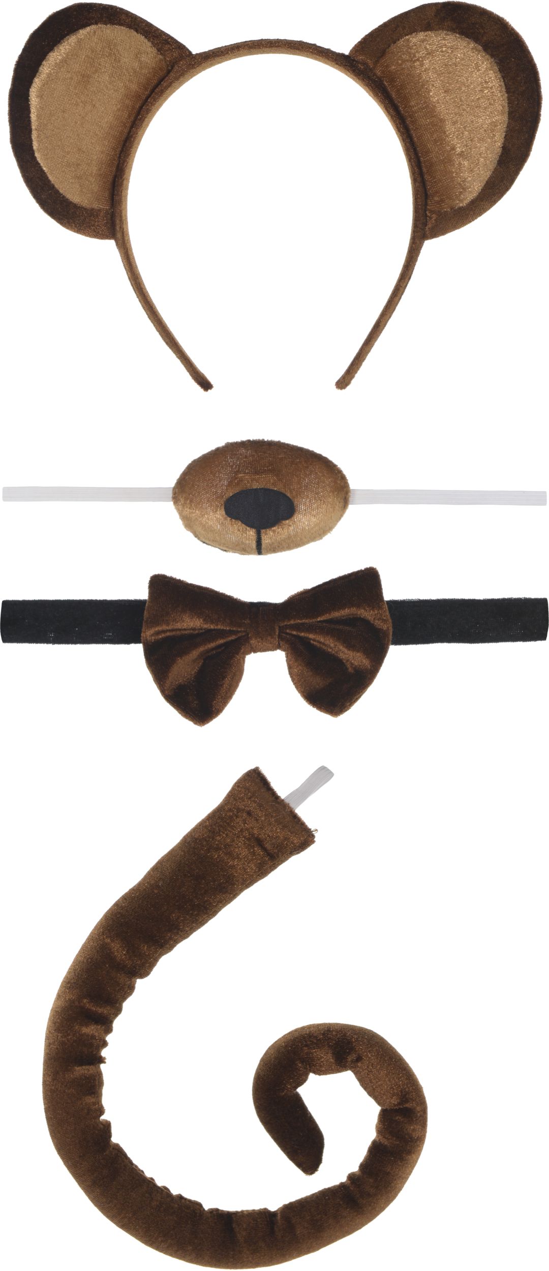 Kids Monkey Kit with Headband Bow Tie Tail Nose with Sound Brown One Size 4 pk Wearable Costume Accessories for Halloween Party City