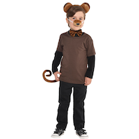 Kids' Monkey Kit with Headband, Bow Tie,Tail & Nose with Sound, Brown, One Size, 4-pk, Wearable Costume Accessories for Halloween Front_Flat