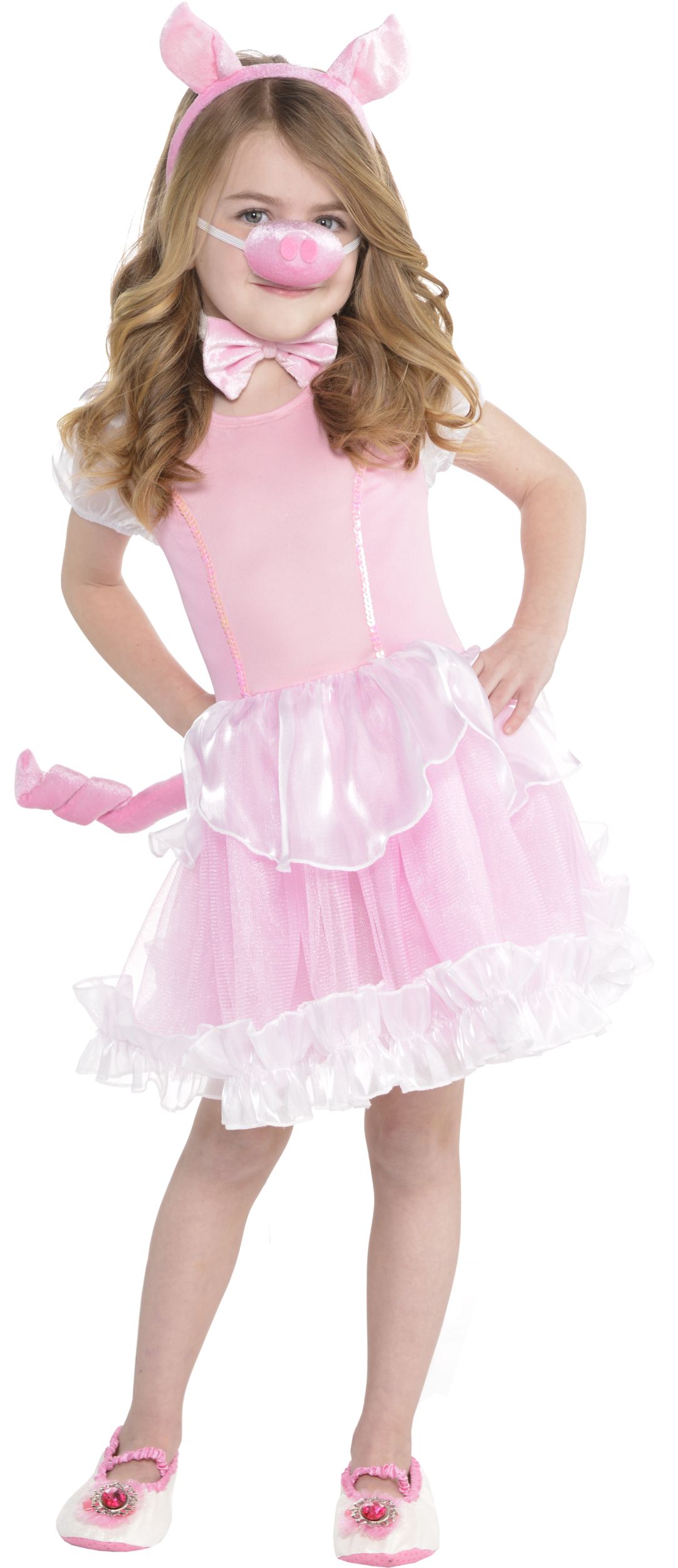 Kids' Pig Kit with Headband, Bow Tie,Tail & Nose with Sound, Pink, One Size, 4-pk, Wearable Costume Accessories for Halloween Front_Flat