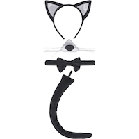 Kids' Cat Kit with Headband, Bow Tie, Tail & Nose with Sounds, Black, One Size, 4-pk, Wearable Costume Accessories for Halloween