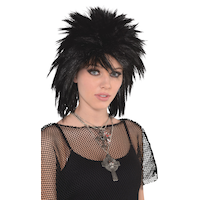 1980s Rocker Mullet Hair Wig, Black, One Size, Wearable Costume Accessory for Halloween Front_Angled_Right