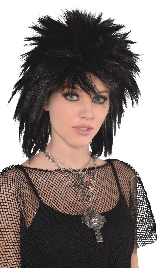 1980s Rocker Mullet Hair Wig, Black, One Size, Wearable Costume Accessory for Halloween Front_Angled_Right