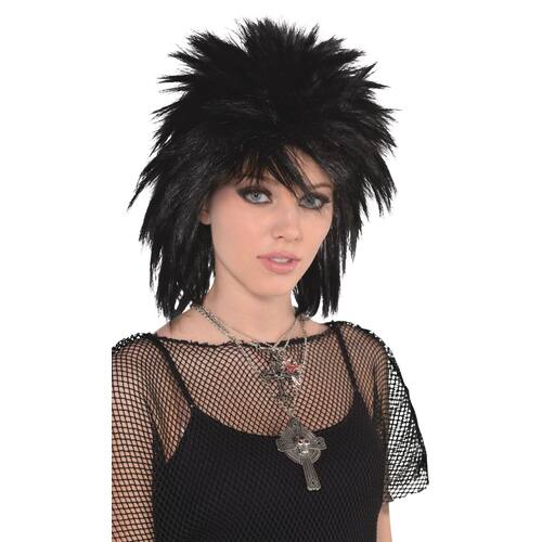 1980s Rocker Mullet Hair Wig, Black, One Size, Wearable Costume Accessory for Halloween