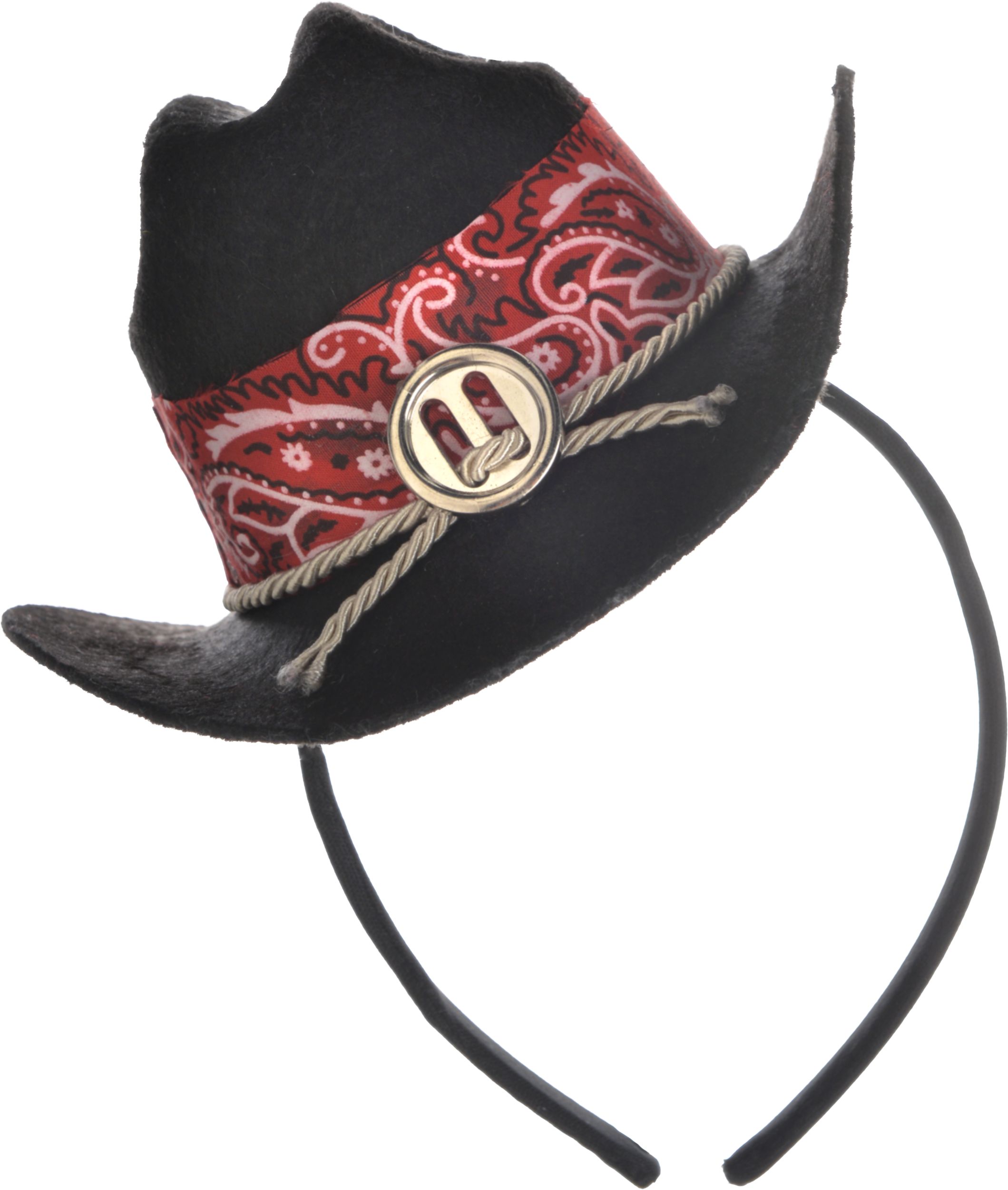 Mini Cowgirl Party Hat Headband, Black Front_Flat