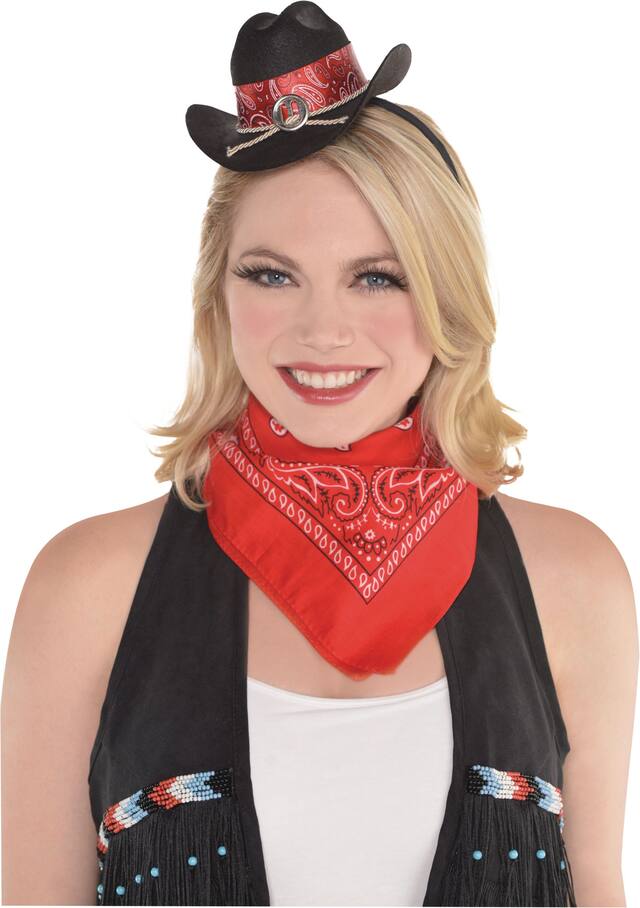 Serre-tête avec mini chapeau de cowgirl, noir Front_Flat