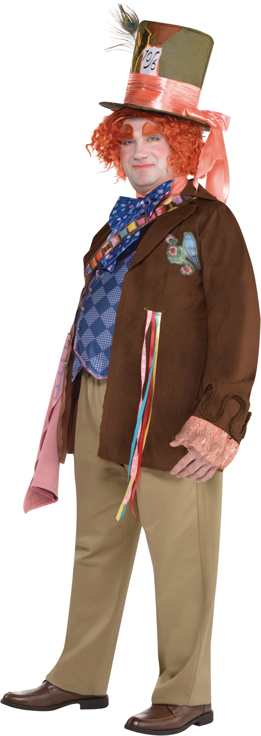 Men's Disney Alice in Wonderland Mad Hatter Brown Outfit with Jacket/Vest/Tie/Hat Halloween Costume, Assorted Sizes Front_Angled_Left