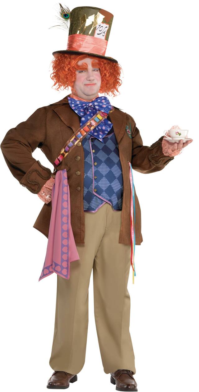 Costume du Chapelier fou de Disney Alice au pays des merveilles pour homme, brun, manteau/veste/cravate/chapeau, choix de tailles Front_Angled_Right