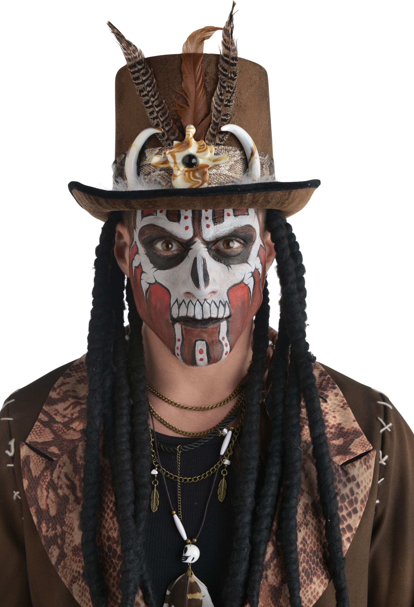 Witch Doctor Top Hat with Dreads Front_Flat