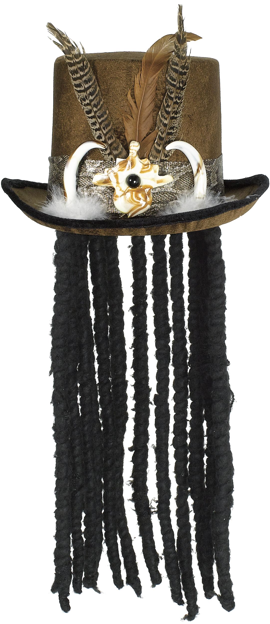 Witch Doctor Top Hat with Dreads Front_Flat