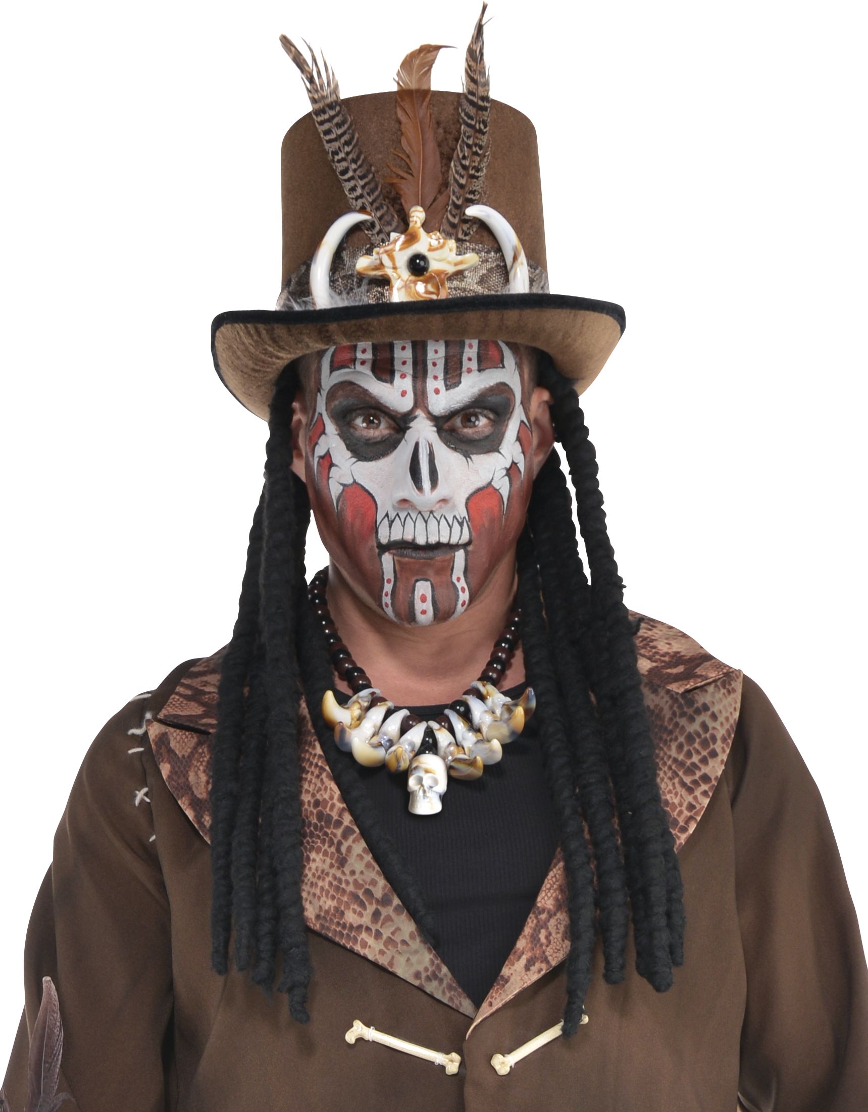 Witch Doctor Top Hat with Dreads Front_Flat