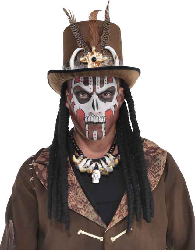 Witch Doctor Top Hat with Dreads Front_Flat