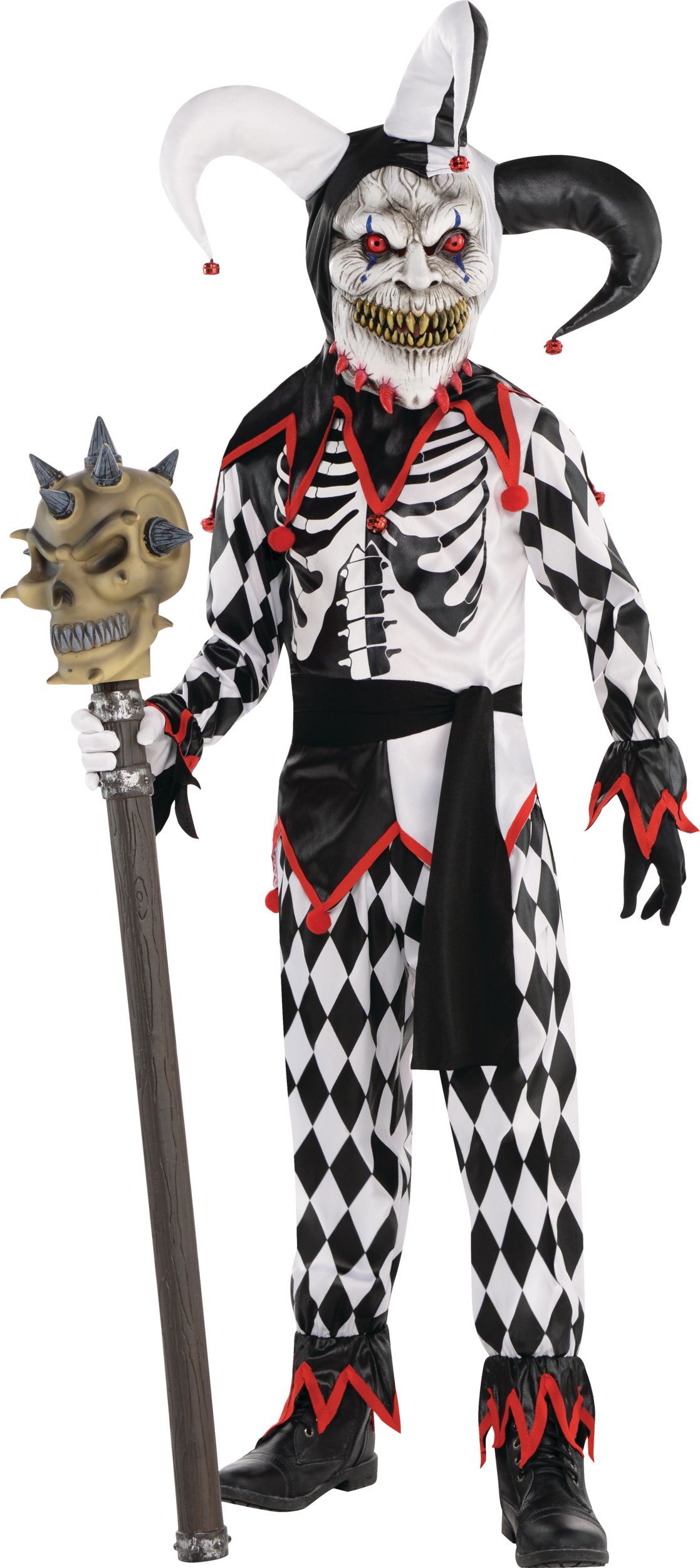 Kids' Sinister Jester Black/White Jumpsuit with Mask Halloween Costume ...