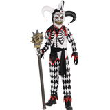 Costume de bouffon sinistre, enfants, combinaison noir/blanc avec masque, tailles variées Front_Flat