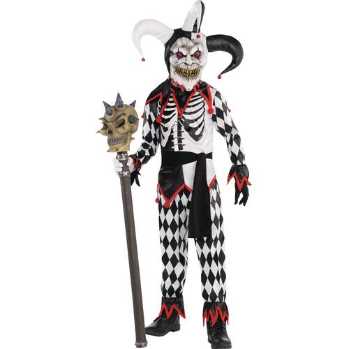 Kids' Sinister Jester Black/White Jumpsuit with Mask Halloween Costume, Assorted Sizes