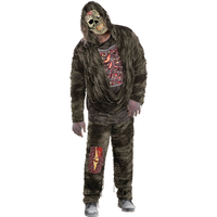 Men's Creepy Zombie Brown Outfit with Shirt/Pants/Mask Halloween Costume Front_Flat