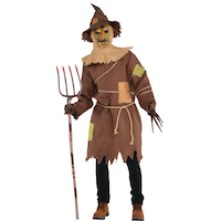 Men's Scary Scarecrow Brown Tunic with Hat/Belt/Gloves Halloween Costume, One Size Front_Flat